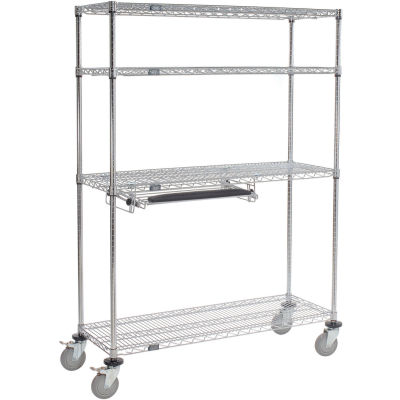 Nexel 4-Shelf Mobile Wire Computer LAN Workstation w/Keyboard Tray, 48"W x 18"D x 69"H, Chrome