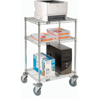 Nexel 3-Shelf Mobile Wire Printer Stand, 24"W x 18"D x 39"H, Chrome