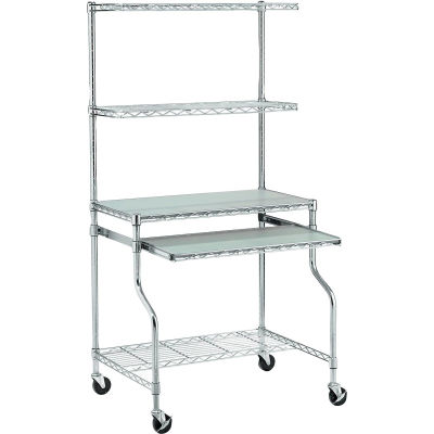 Global Industrial™ Chrome Wire Shelf Mobile Computer LAN Workstation, 31-1/2"W x 24"D x 63"H