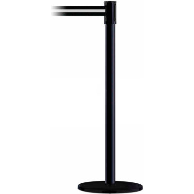 Tensabarrier® Retractable Belt Barrier, 40" Black Post, 7-1/2' Black/White Belt