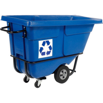 Rubbermaid® Standard Duty Plastic Tilt Truck, We Recycle Logo,1/2 Cu. Yd. Cap,850 Lbs. Cap,Blue