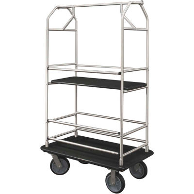 Glaro Bellman Condo Cart 48x25 Satin Aluminim Black Carpet, 4 Rubber Wheels