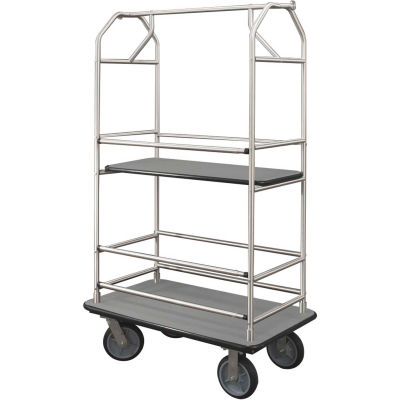 Glaro Bellman Condo Cart 48x25 Satin Aluminim Gray Carpet, 4 Rubber Wheels