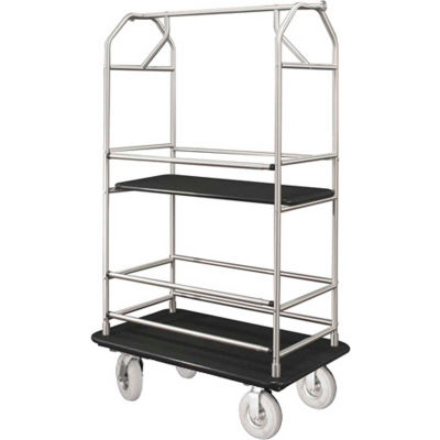 Glaro Bellman Condo Cart 48x25 Satin Aluminim Black Carpet, 4 Pneumatic Wheels