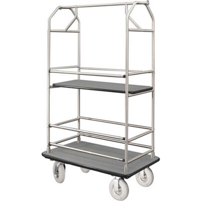 Glaro Bellman Condo Cart 40x25 Satin Aluminim Gray Carpet, 4 Pneumatic Wheels