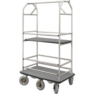 Glaro Bellman Condo Cart 48x25 Satin Aluminum Gray Carpet, 6 Pneumatic Wheels