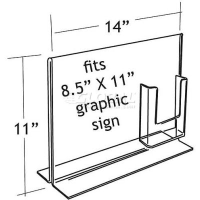 Azar Displays 252053 Vertical Double Sided Sign Holder W/ Brochure Pocket, 14" x 11"- Pkg Qty 2