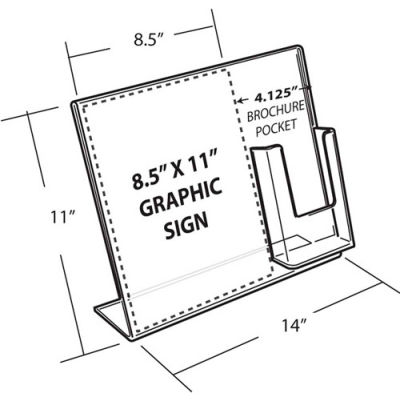 Global Approved 252056, L-Shaped Acrylic Sign HLR W/Trifold Brochure Pocket, 14"W x 11"H
