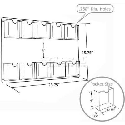 Global Approved 252069 10-Pocket Wall Mount Brochure Holder, 23.75" x 15.75"