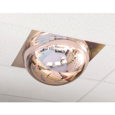 Full Dome Acrylic Drop-In Mirror, Indoor, 23" Dia. W/2'x2' Panel, 360° Viewing Angle