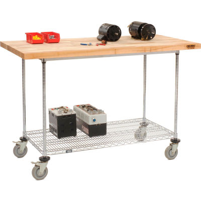 Global Industrial™ Workbench w/ Wire Rack & Maple Square Edge Top, 60