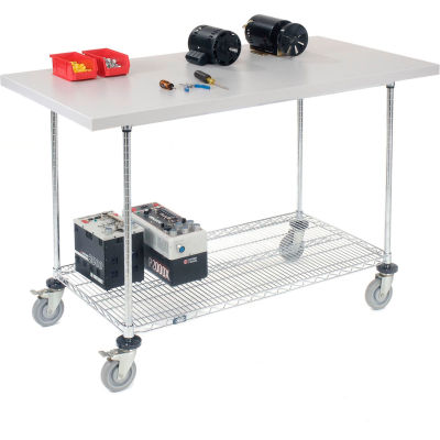 Global Industrial 60"W x 30"D Mobile Workbench with Wire Rack - Plastic Laminate Square Edge