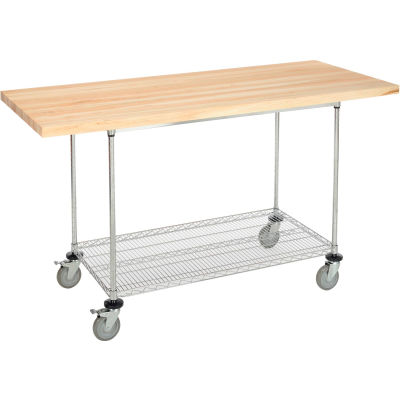 Global Industrial Workbench w/ Wire Rack & Maple Square Edge Top, 72"W x 30"D, Chrome