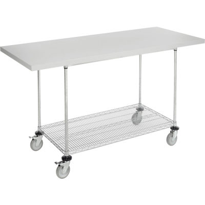 Global Industrial™ Mobile Workbench w/ Laminate Square Edge Top & Wire Rack, 72"Wx30"D, Chrome