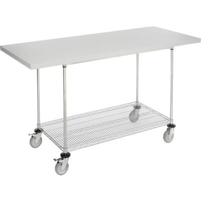 Global Industrial Mobile Workbench w/ Laminate Square Edge Top & Wire Rack, 72"Wx30"D, Chrome