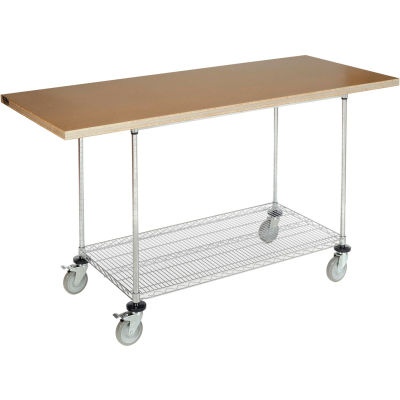 Global Industrial™ Mobile Workbench w/ Shop Top Square Edge & Wire Rack, 72"W x 30"D, Chrome