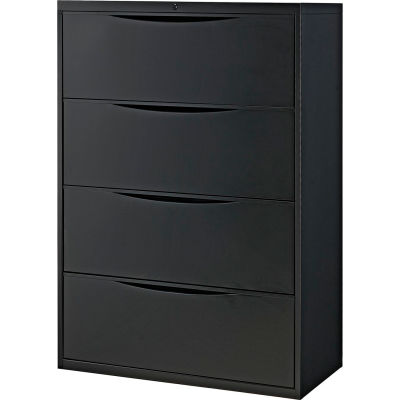 Interion® 36" 4-Drawer Premium Lateral File Cabinet, Black