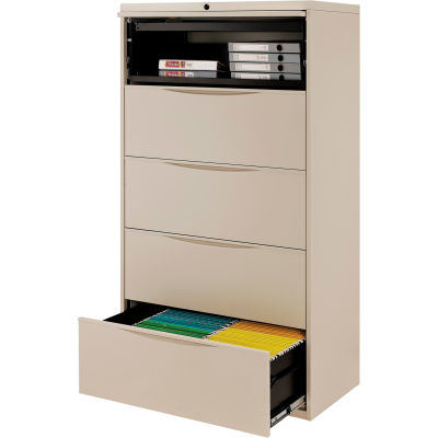 File Cabinets Lateral Interion 36 Premium Lateral File Cabinet 5 Drawer Putty 252471py Globalindustrial Com