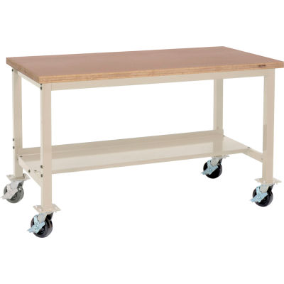 72"W x 36"D Mobile Production Workbench - Shop Top Square Edge - Tan