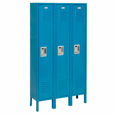 Global Industrial™ Infinity® Single Tier 3 Door Locker, 12"Wx12"Dx60"H, Blue, Unassembled