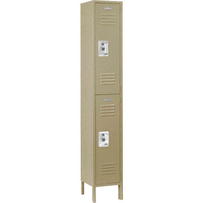Global Industrial Infinity® Double Tier 2 Door Locker, 12"Wx15"Dx36"H, Tan, Unassembled