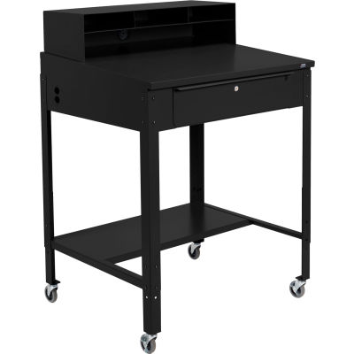 Global Industrial Mobile Shop Desk - Pigeonhole Riser 34-1/2 x 30 x 38 Sloped Surface - Black