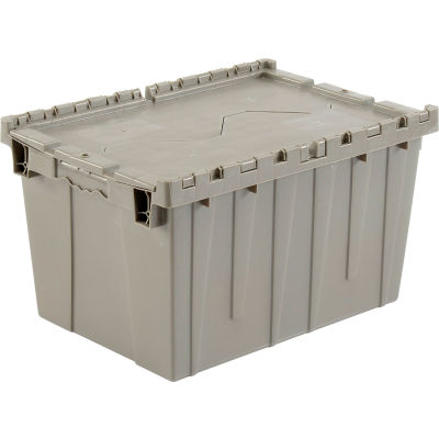 Global Industrial™ Plastic Shipping/Storage Tote W/ Attached Lid, 21-7/8"x15-1/4"x12-7/8",Gray