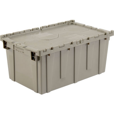 Global Industrial Plastic Attached Lid Shipping & Storage Container 27-3/16x16-5/8x12-1/2 GRY