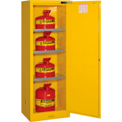 Justrite Flammable Cabinet, 22 Gallon, Self-Close, Single Door, 23"W x 18"D x 65"H