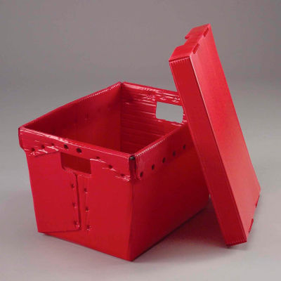 Global Industrial Corrugated Plastic Postal Mail Tote With Lid 18-1/2x13-1/4x12 Red - Pkg Qty 10