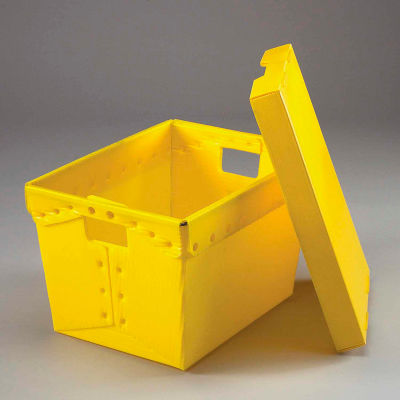 Global Industrial™ Corrugated Plastic Postal Mail Tote With Lid 18-1/2x13-1/4x12 Yellow - Pkg Qty 10
