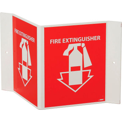 Fire Extinguisher Sign, 180° Visibility, Acrylic, 8" x 14-1/2", VS11R