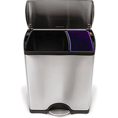 simplehuman® CW1830 Rectangular Recycling Step Can - 12 (8/4) Gallon Brushed SS