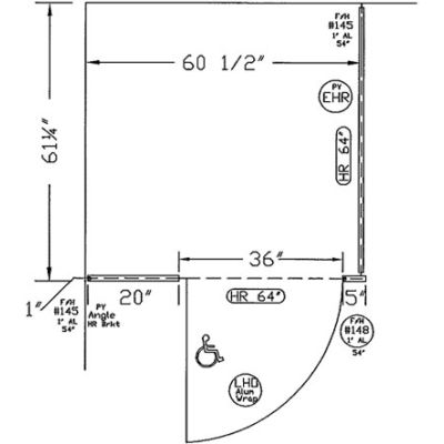 Polymer Complete In-Corner ADA Approved Compartment- Right Side 60"Wx61-1/4"D CM
