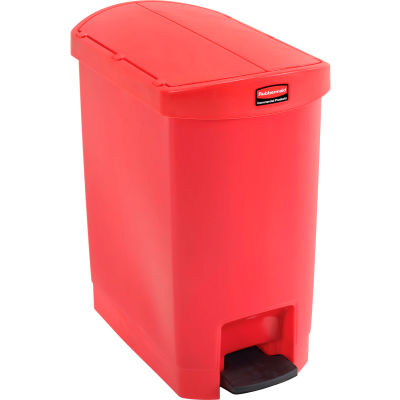 Rubbermaid® Slim Jim® 1883565 Plastic Step On Container, End Step 8 Gallon - Red