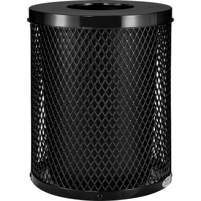 Global Industrial™ Outdoor Diamond Steel Trash Can With Flat Lid, 36 Gallon, Black