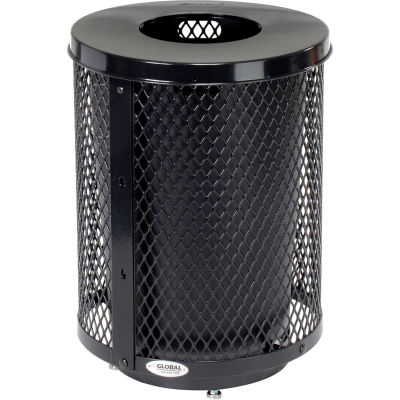 Global Industrial Deluxe Thermoplastic 32 Gallon Mesh Receptacle w/Flat Lid & Base - Black