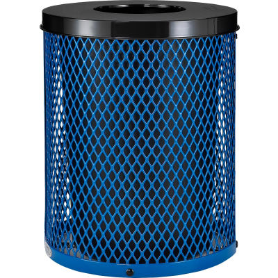 Global Industrial™ Outdoor Diamond Steel Trash Can With Flat Lid, 36 Gallon, Blue