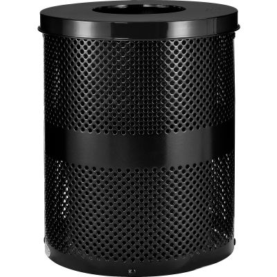 Global Industrial Thermoplastic Coated 32 Gallon Perforated Receptacle w/Flat Lid - Black