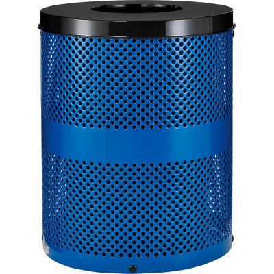 Global Industrial Thermoplastic Coated 32 Gallon Perforated Receptacle w/Flat Lid - Blue