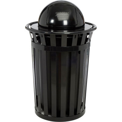 Global Industrial™ Outdoor Slatted Steel Trash Can With Dome Lid, 36 Gallon, Black