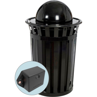 Global Industrial TrashTalk Outdoor Slatted Metal Trash Can w/Dome Lid, 36 Gal., Black