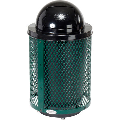 Global Industrial Deluxe Thermoplastic 32 Gallon Mesh Receptacle w/Dome Lid & Base - Green
