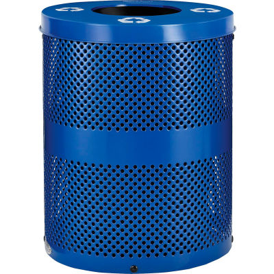 Global Industrial Thermoplastic 32 Gallon Perforated Recycling Receptacle w/Flat Lid - Blue