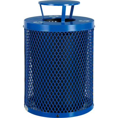 Global Industrial Thermoplastic 32 Gallon Mesh Recycling Receptacle w/Rain Bonnet Lid - Blue