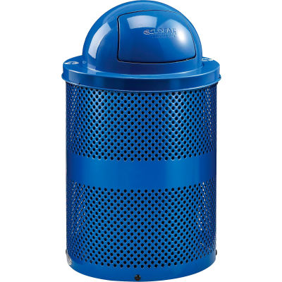 Global Industrial Thermoplastic 32 Gallon Perforated Recycling Receptacle w/Dome Lid - Blue