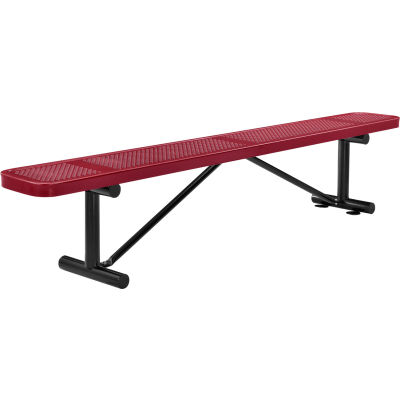Global Industrial™ 8 ft. Outdoor Steel Flat Bench - Perforated Metal - Red