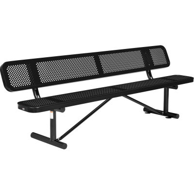 Global Industrial™ 8 ft. Outdoor Steel Picnic Bench with Backrest - Perforated Metal - Black