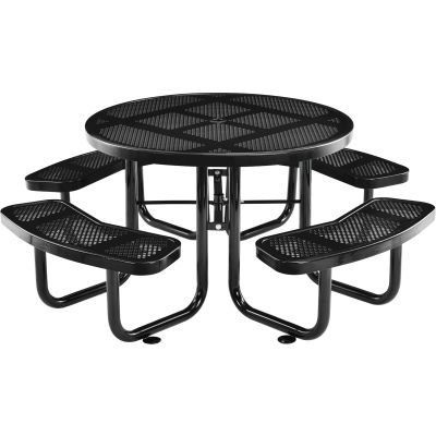 Global Industrial 46" Round Outdoor Steel Picnic Table, Perforated Metal, Black