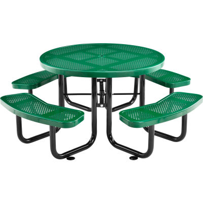 Global Industrial 46" Round Outdoor Steel Picnic Table, Perforated Metal, Green